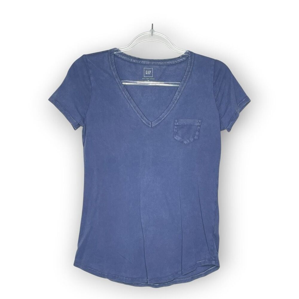 Gap GAP Blue Vintage Wash V-neck Tee Short Sleeve Shirt Top Women’s Size XS
